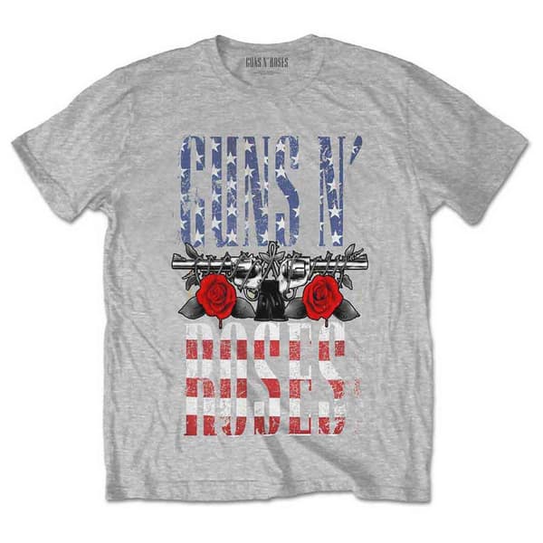 Guns N' Roses T Shirt US Flag Band Logo Official Mens Heather Grey