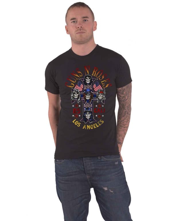Guns N' Roses T Shirt Cali 85 Band Logo Official Mens Black Black M