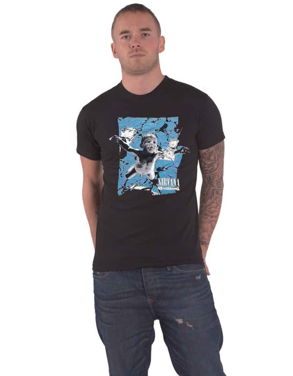 Nirvana T Shirt Nevermind Cracked Band Logo Official Mens Black Black L