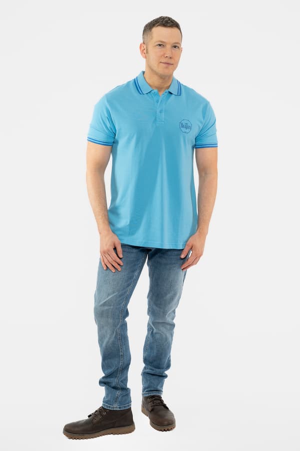 The Beatles Polo Shirt Drum Band Logo Official Mens Light Blue
