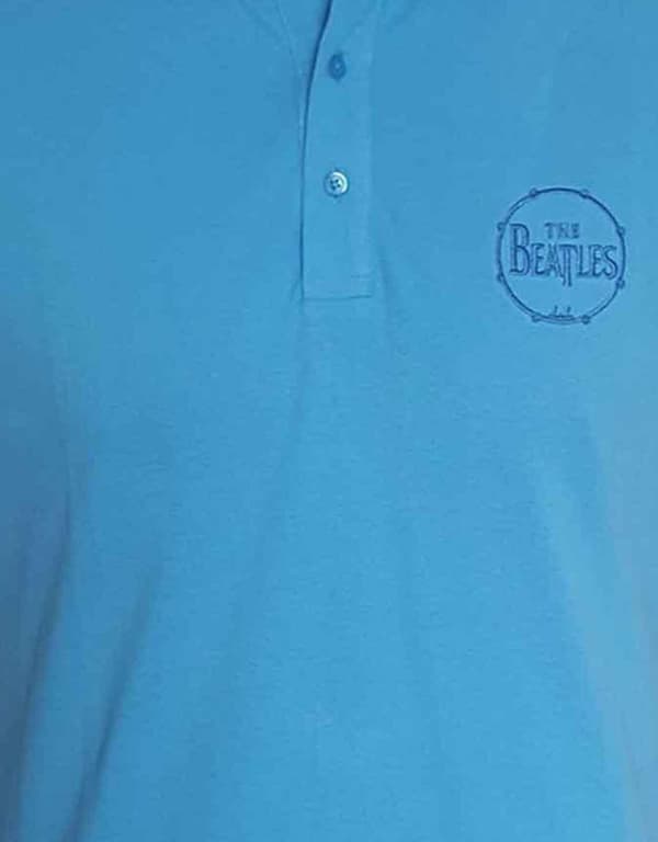 The Beatles Polo Shirt Drum Band Logo Official Mens Light Blue