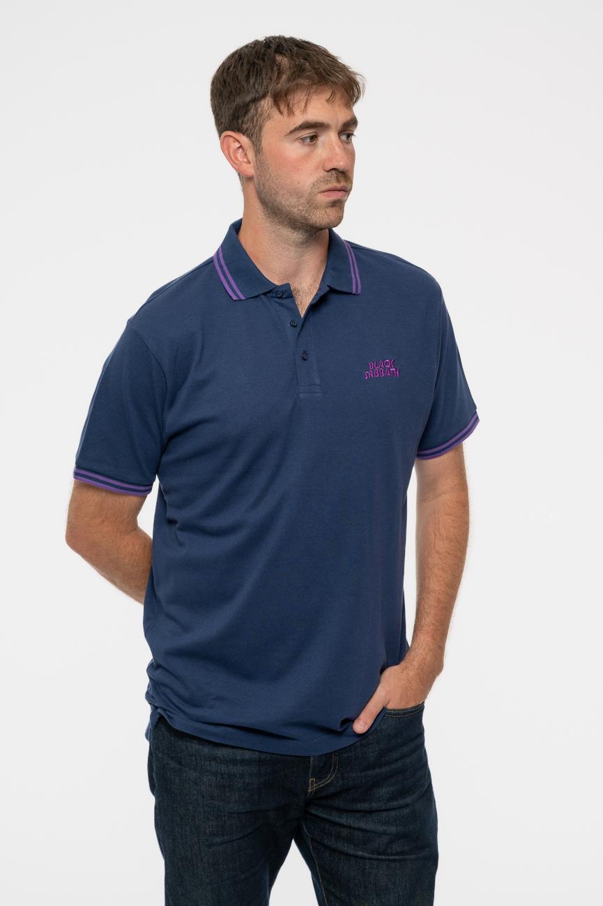 Black Sabbath Polo Shirt Wavy Band Logo Official Mens Navy Blue X-Large