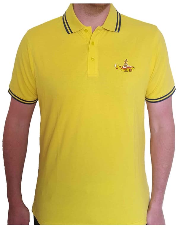 The Beatles Polo Shirt Yellow Submarine Band Logo Official Mens Yellow Yellow XXL