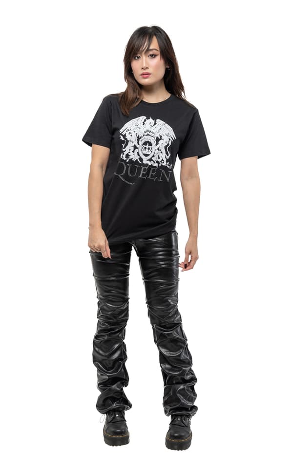 Queen T Shirt Classic Crest Diamante Band Logo Official Unisex Black