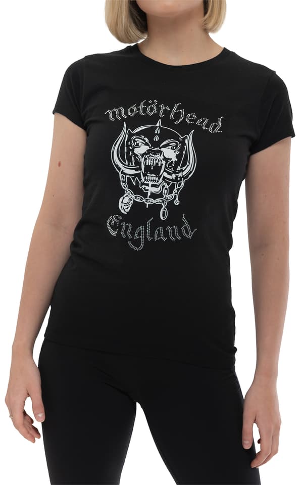 Motorhead T Shirt England diamante logo Official Womens Skinny Fit Black