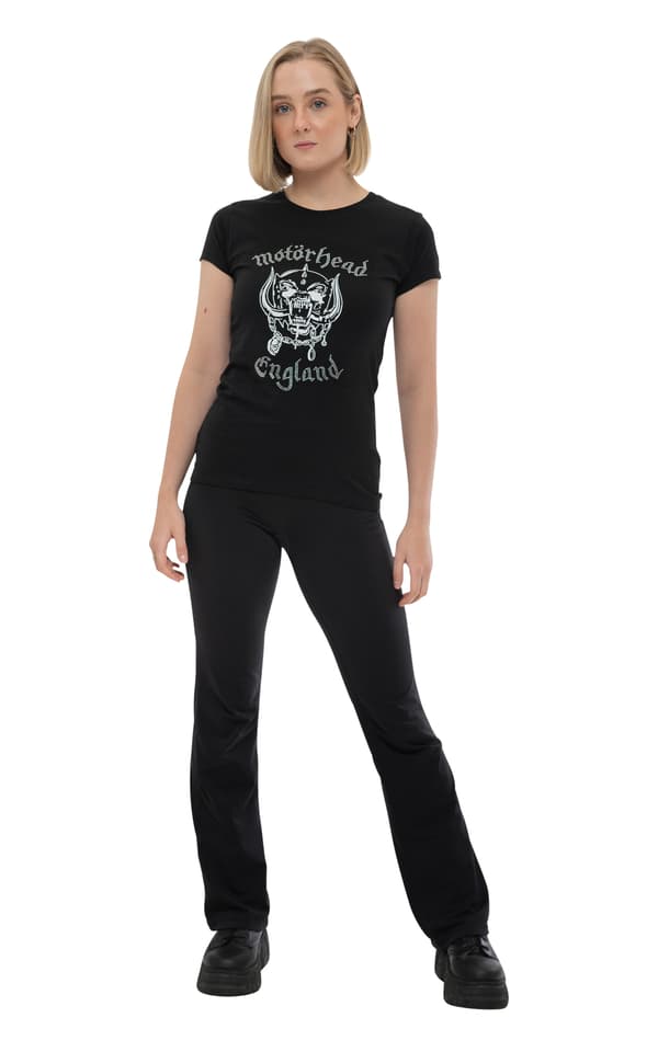 Motorhead T Shirt England diamante logo Official Womens Skinny Fit Black