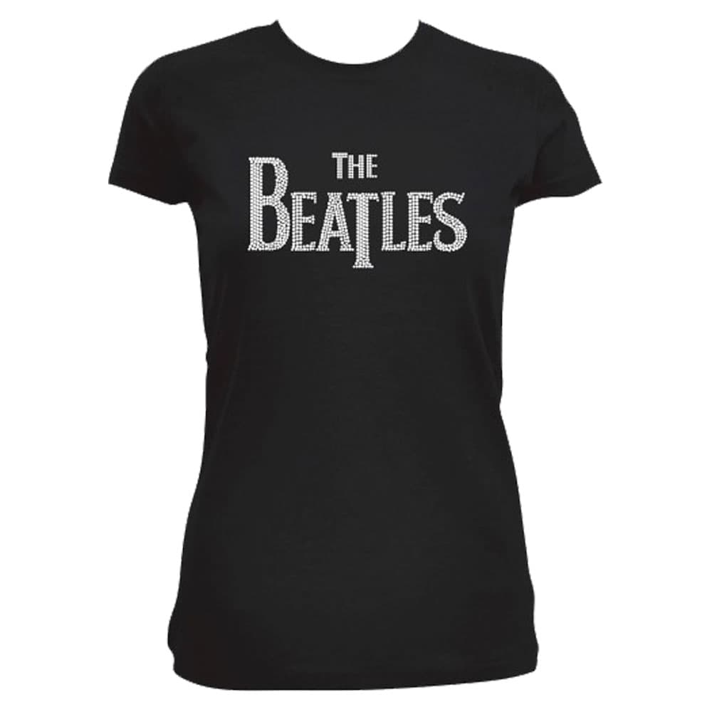 The Beatles T Shirt Drop T Diamante Logo Official Womens Black Skinny Fit