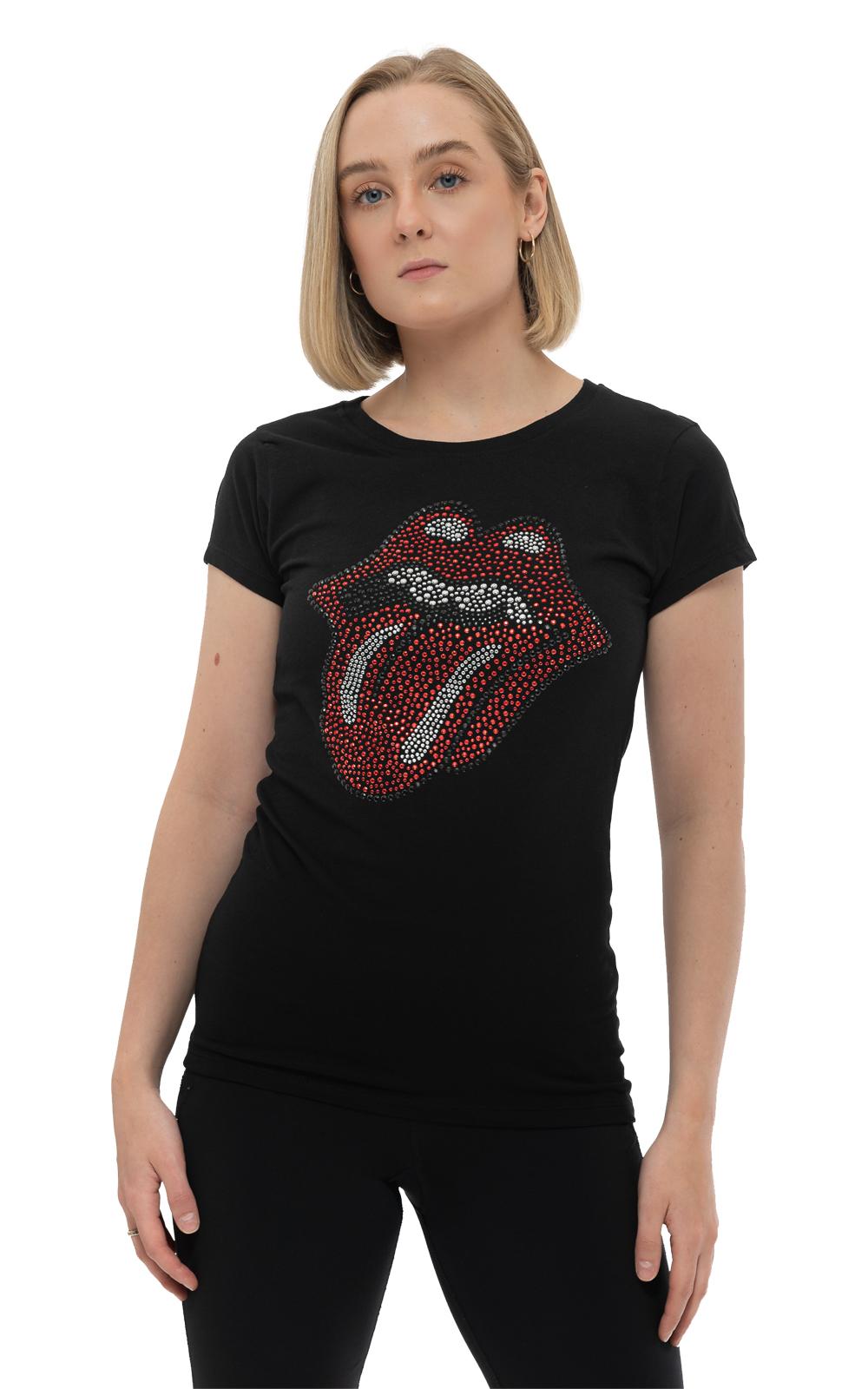 The Rolling Stones T Shirt Diamante Tongue Official Womens Skinny Fit Black