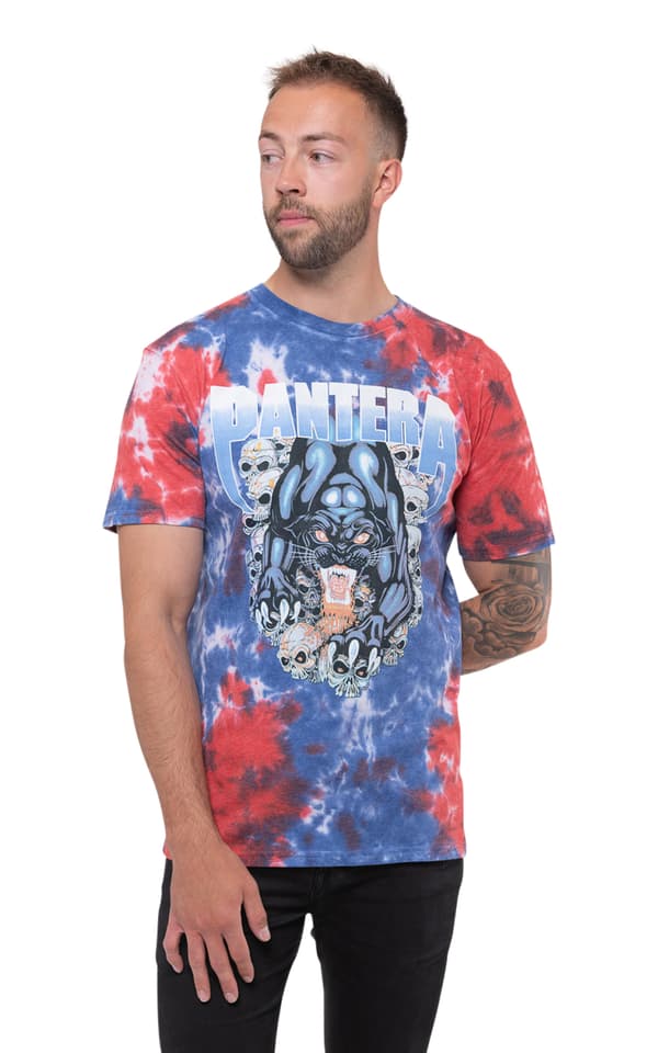 Pantera T Shirt Panther Band Logo Official Unisex Dye Wash Blue Blue XL