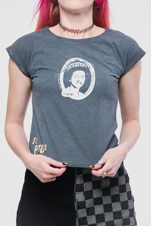 Sex Pistols Crop Top Shirt God Save The Queen Official Womens Mineral Wash