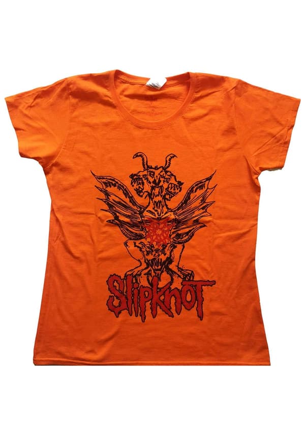 Slipknot T Shirt Winged Devil Band Logo Official Womens Skinny Fit Orange Orange M