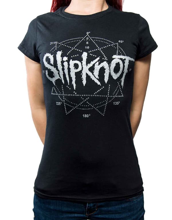 Slipknot T Shirt Diamante Pentagram Band Logo Official Womens Black Skinny Fit