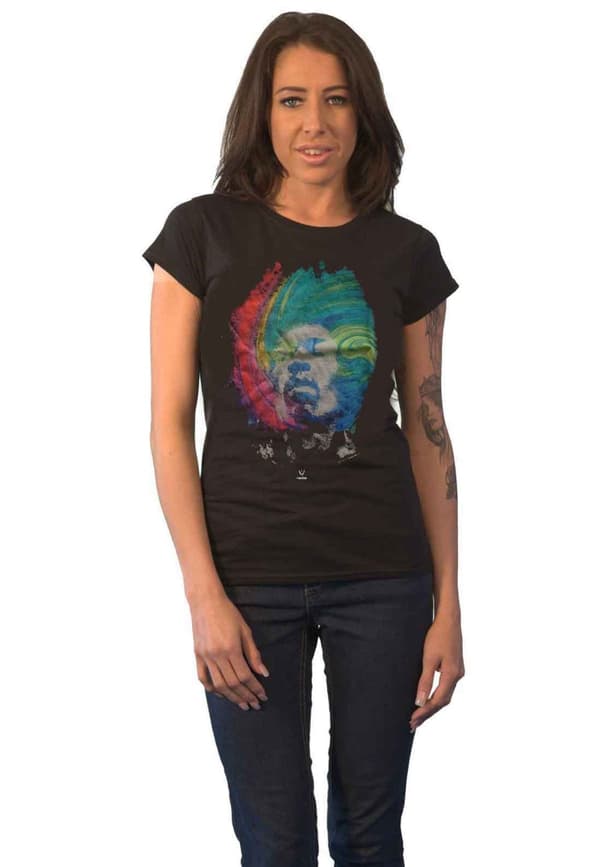Jimi Hendrix T Shirt Galaxy Band Logo Official Womens Skinny Fit Black Black S