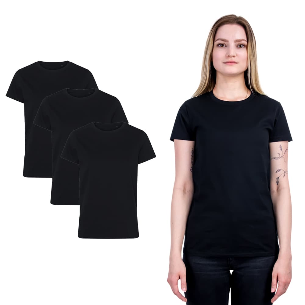 3-pack, Ekologisk t-shirt, fitted, dam