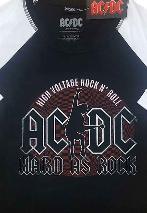 AC/DC T Shirt Hard As Rock Band Logo Official Black Raglan 3/4 Sleeve Womens