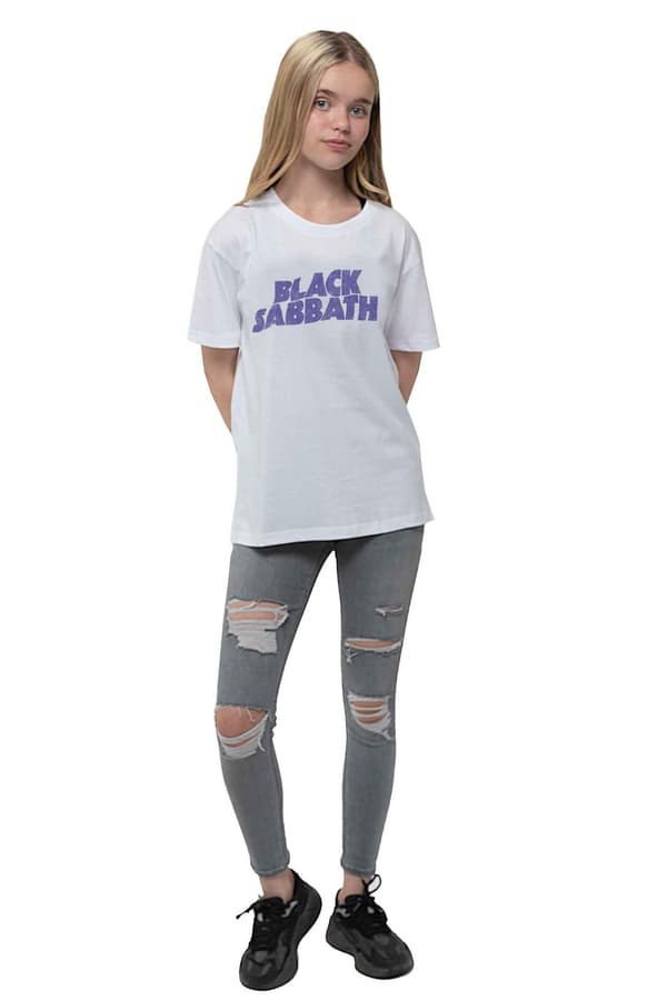 Black Sabbath Kids T Shirt Wavy Logo Official White Ages Ages 1-12yrs