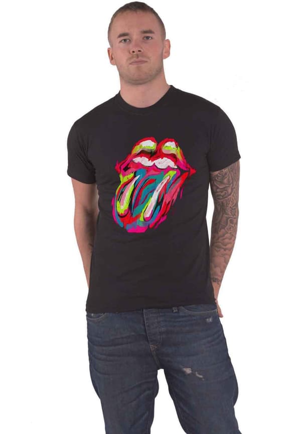 The Rolling Stones T Shirt Sixty Brushstroke Tongue Official Mens Black