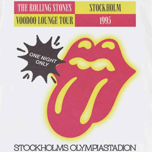 The Rolling Stones T Shirt Voodoo Lounge Stockholm 1995 Official Unisex White