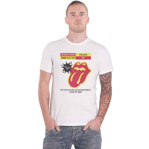 The Rolling Stones T Shirt Voodoo Lounge Stockholm 1995 Official Unisex White