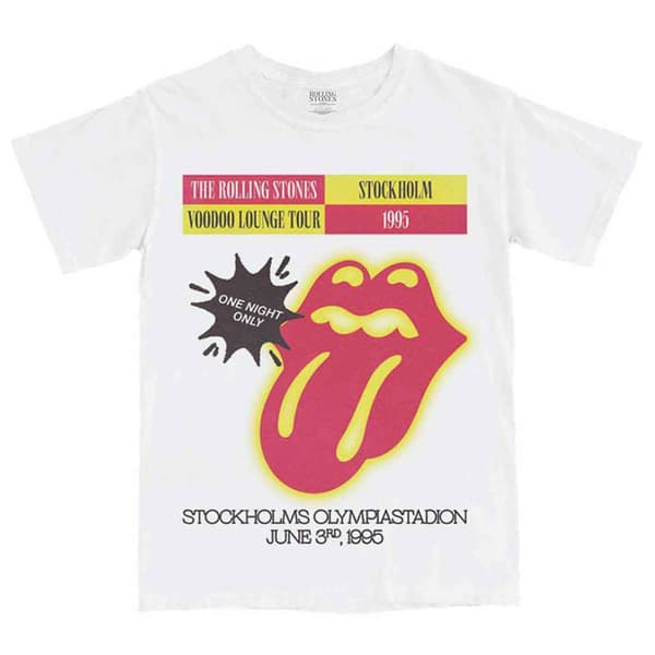 The Rolling Stones T Shirt Voodoo Lounge Stockholm 1995 Official Unisex White