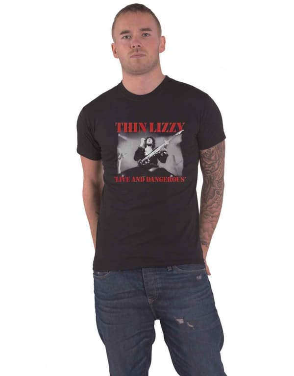 Thin Lizzy T Shirt Live and Dangerous Band Logo Official Mens Black