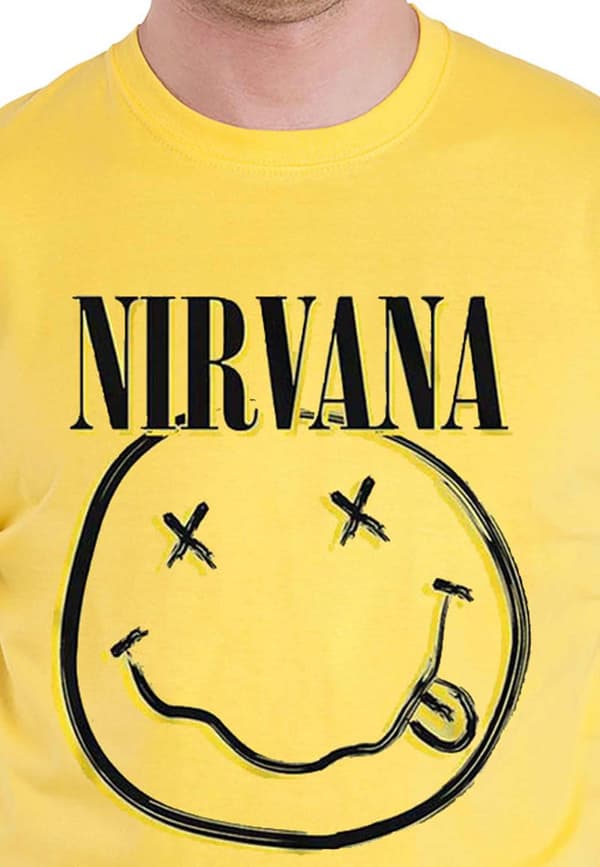 Nirvana T Shirt Inverse Smile Band Logo Official Unisex Yellow