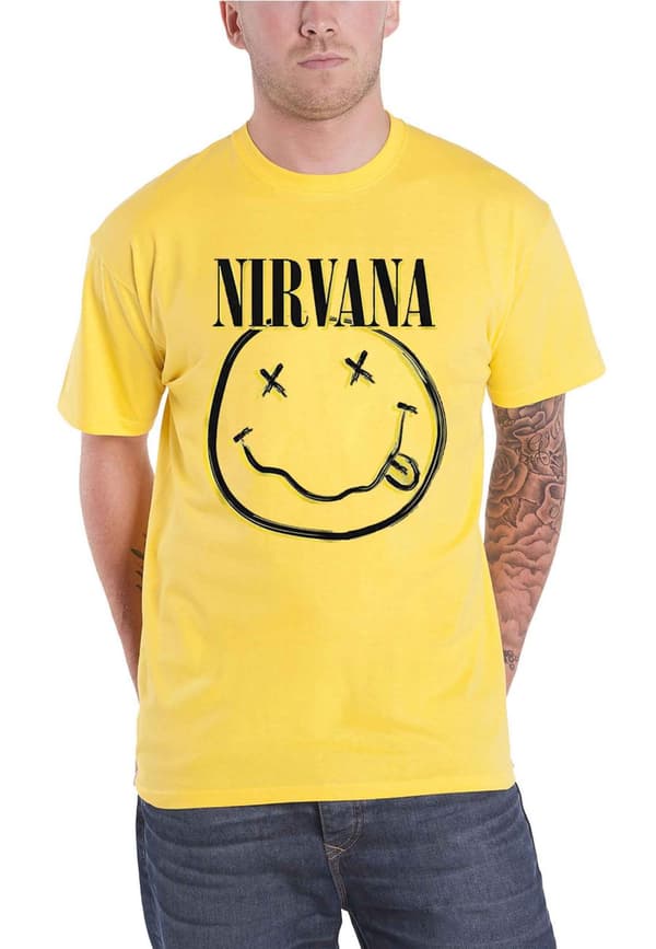 Nirvana T Shirt Inverse Smile Band Logo Official Unisex Yellow