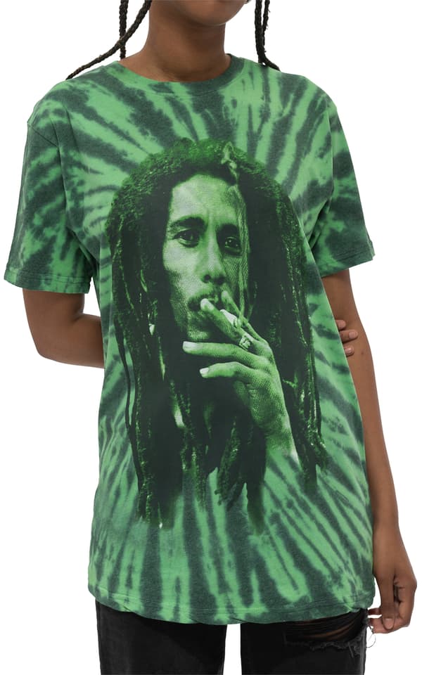 Bob Marley T Shirt Smoke Portrait Official Unisex Tie Dye Green