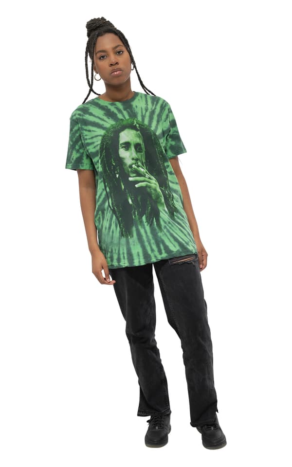 Bob Marley T Shirt Smoke Portrait Official Unisex Tie Dye Green