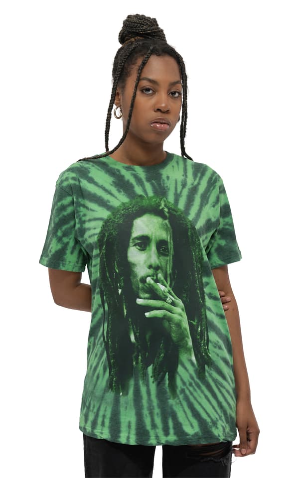 Bob Marley T Shirt Smoke Portrait Official Unisex Tie Dye Green