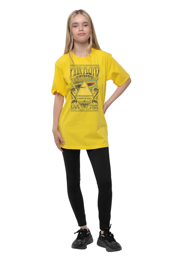 Pink Floyd Kids T Shirt Carnegie Hall Poster Official Yellow Ages 3-14 yrs