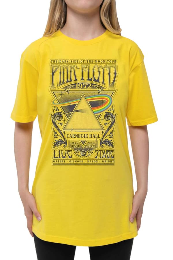 Pink Floyd Kids T Shirt Carnegie Hall Poster Official Yellow Ages 3-14 yrs