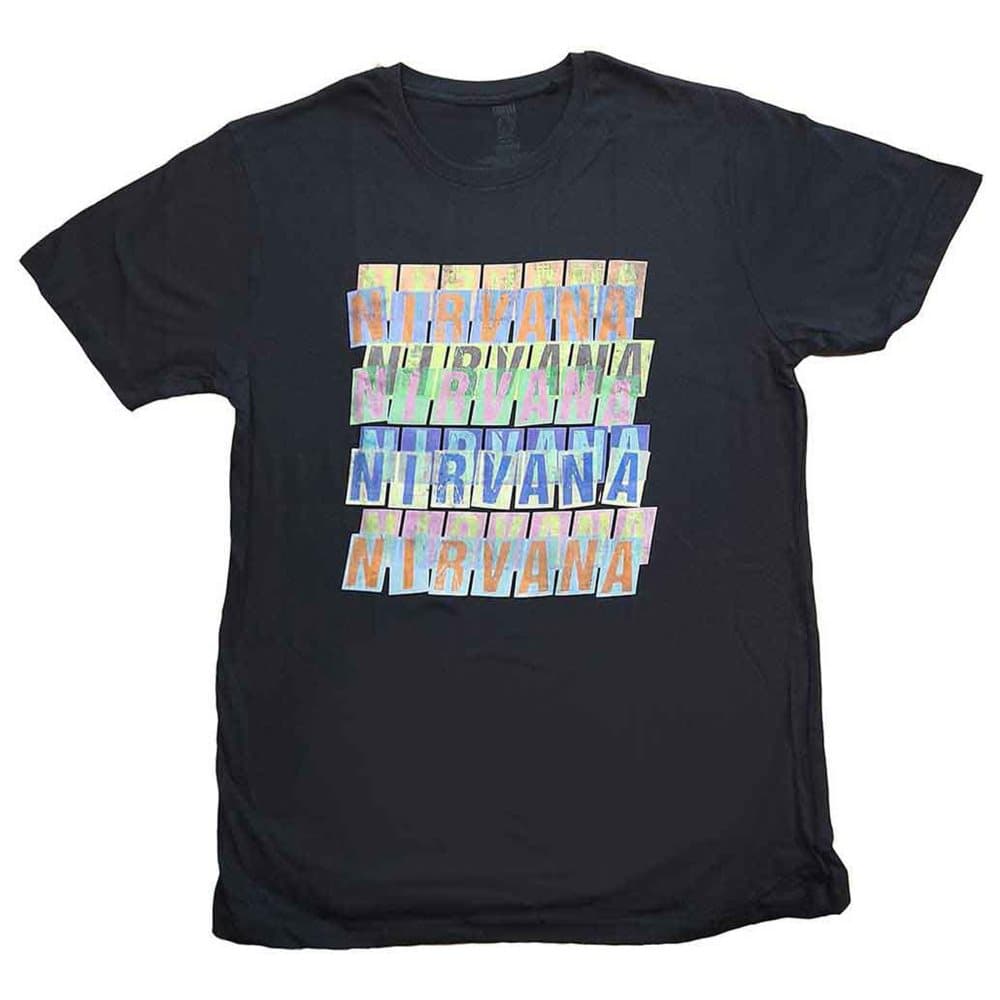 Nirvana T Shirt Band Logo Repeat Official Mens Black