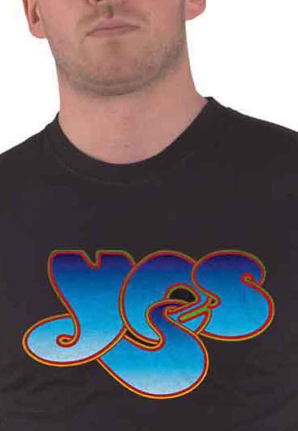 Yes T Shirt Classic Blue Band Logo Official Mens Black