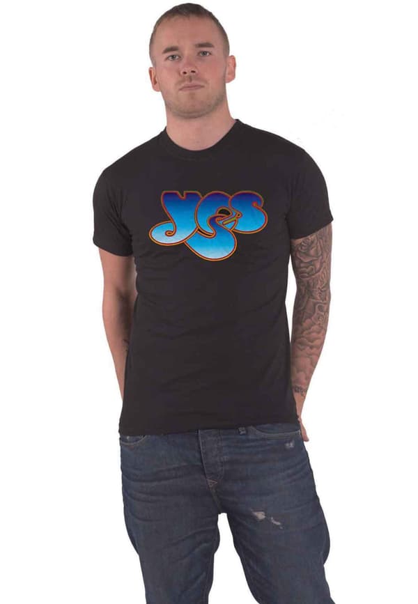 Yes T Shirt Classic Blue Band Logo Official Mens Black Black L