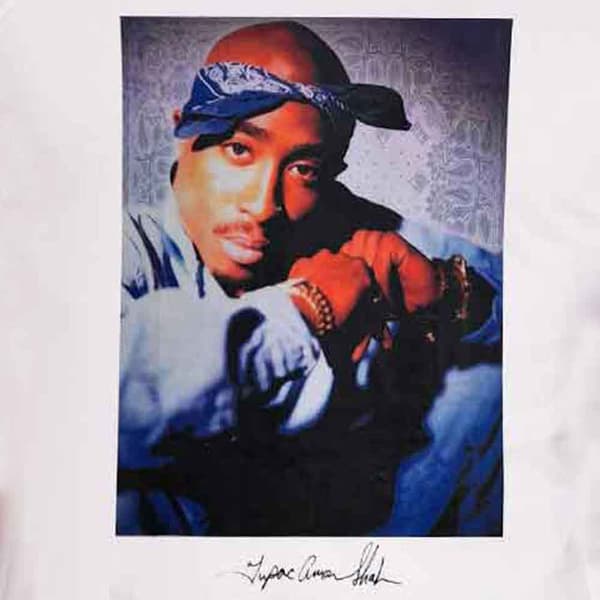 Tupac T Shirt 2PAC Blue Bandana Logo Official Mens White