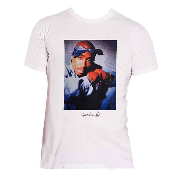 Tupac T Shirt 2PAC Blue Bandana Logo Official Mens White