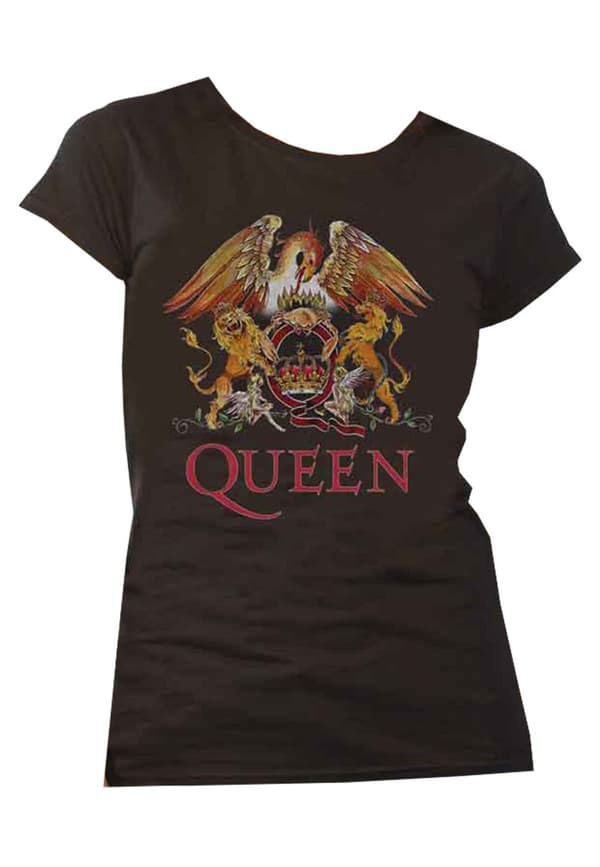 Queen T Shirt Classic Crest Band Logo Official Womens Skinny Fit Black