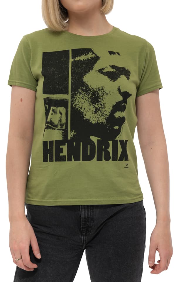 Jimi Hendrix T Shirt Let Me Live Logo Official Womens Skinny Fit Khaki Green