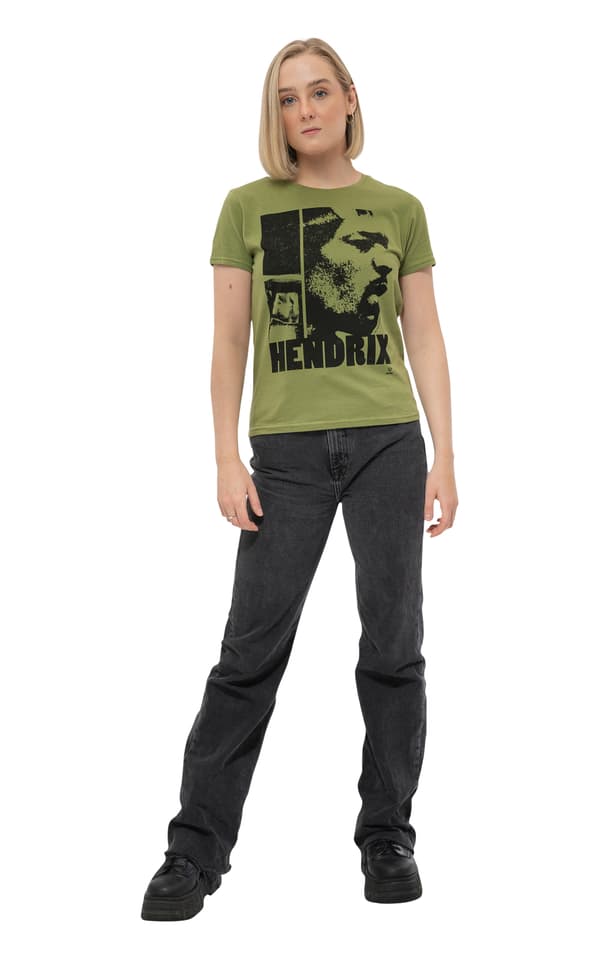 Jimi Hendrix T Shirt Let Me Live Logo Official Womens Skinny Fit Khaki Green