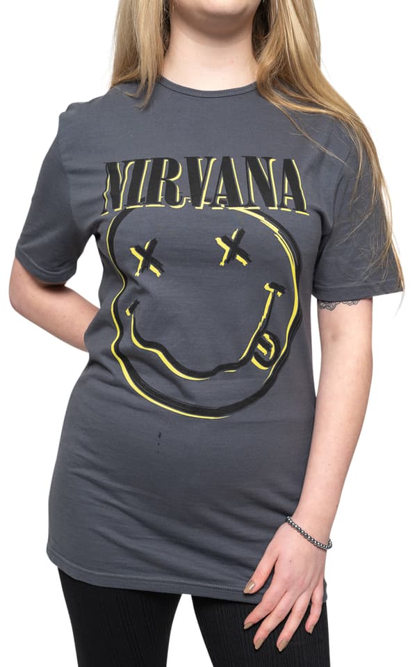 Nirvana T Shirt Inverse Smile Band Logo Official Unisex Charcoal Grey