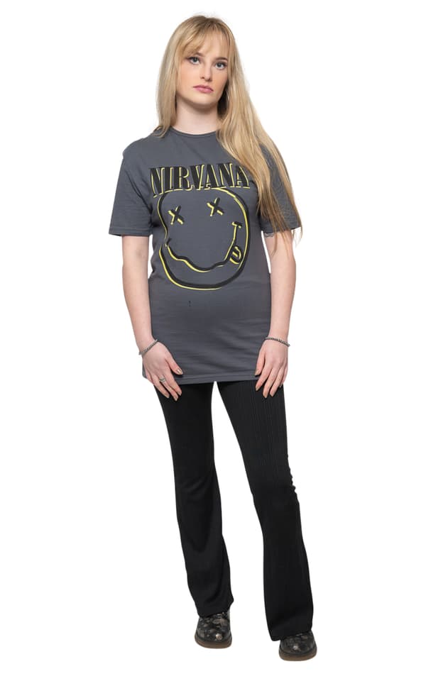 Nirvana T Shirt Inverse Smile Band Logo Official Unisex Charcoal Grey