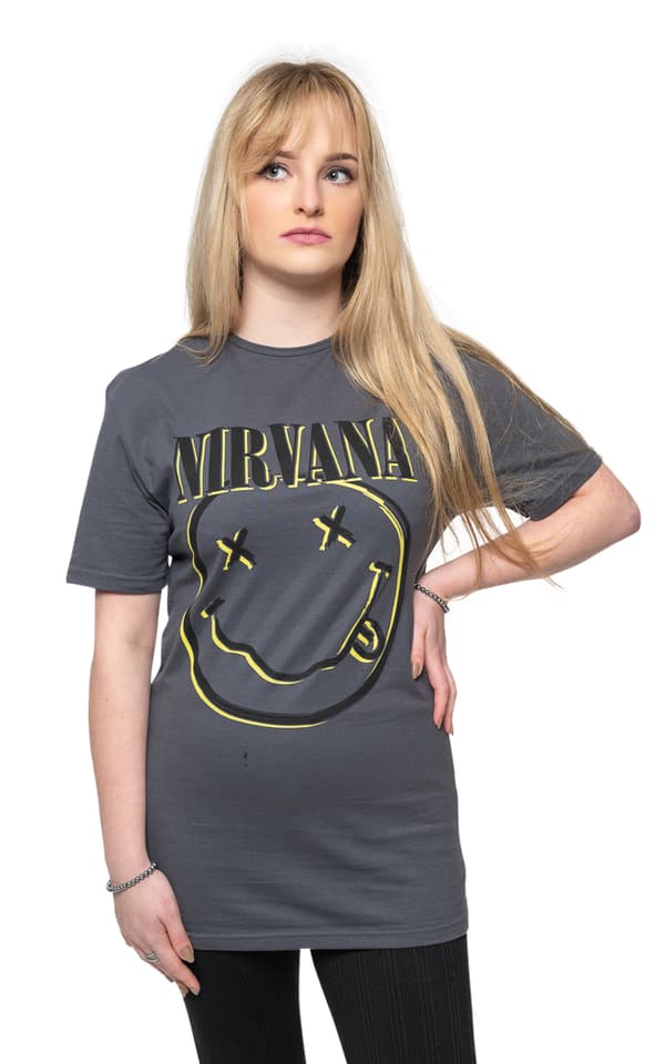 Nirvana T Shirt Inverse Smile Band Logo Official Unisex Charcoal Grey Charcoal XL