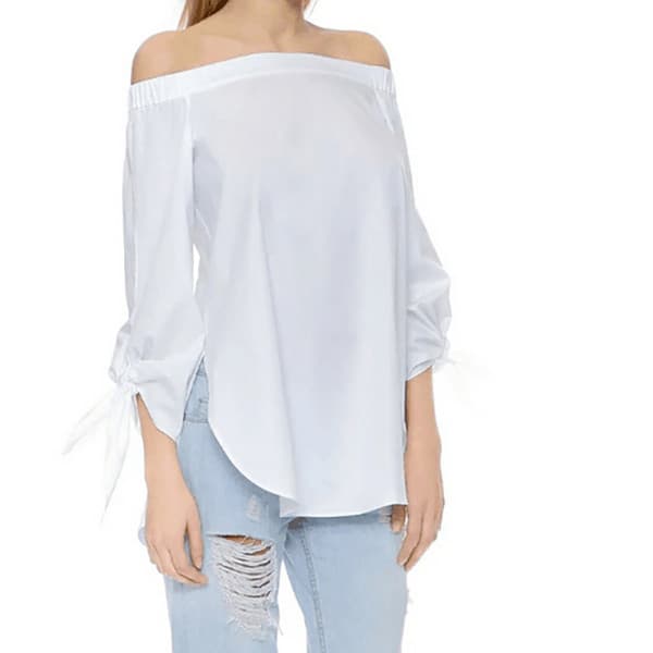 Dam off-shulder långärmad randig Casual Slim Fit BLous Topper Skjorta Jumper