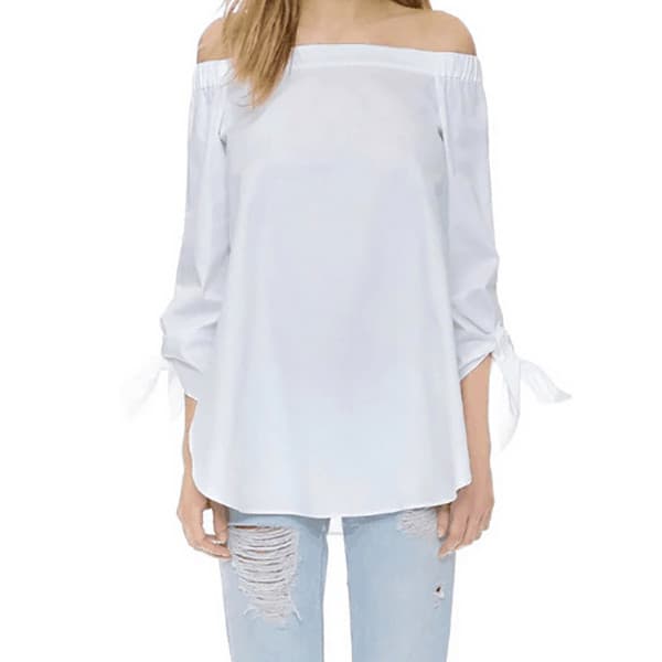 Dam off-shulder långärmad randig Casual Slim Fit BLous Topper Skjorta Jumper