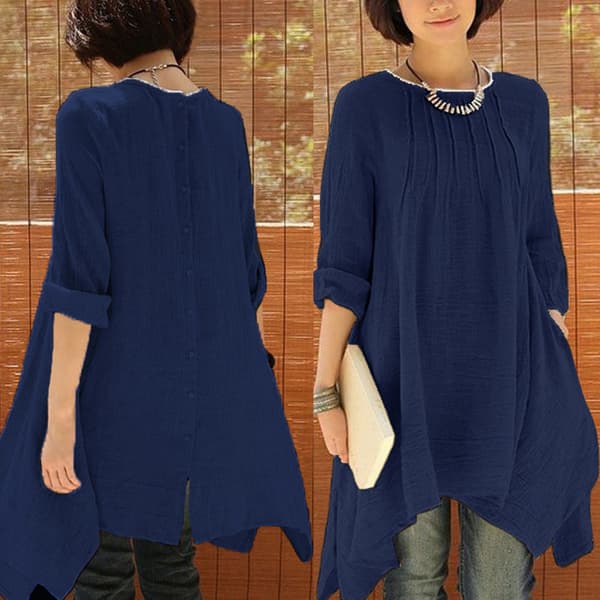 Dammode Plus Size Lös Solid Basic Toppar Skjorta Blus Pullover T-Shirt Tee