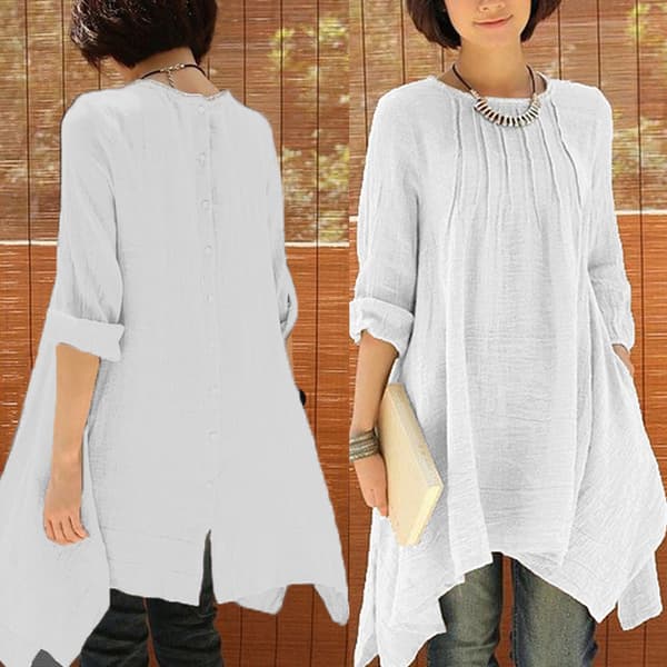 Dammode Plus Size Lös Solid Basic Toppar Skjorta Blus Pullover T-Shirt Tee