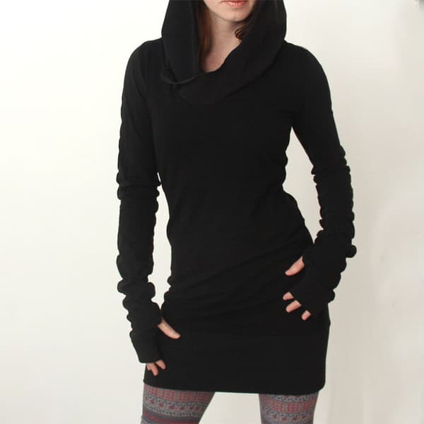Kvinder Plus Efterår Vinter Hooded Bomuld Sweatshirt Hættetrøje Jumper Toppe Mini Kjole
