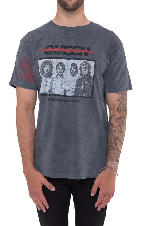 Queen T Shirt Bo Rhap Photo Band Logo Official Unisex Dye Wash Black