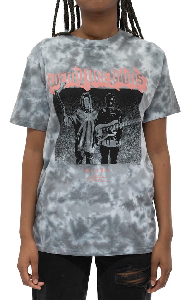 Twenty One Pilots T Shirt Torch Bearers Band Logo Mens White and Grey Dye Wash
